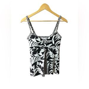 24th & Ocean Tankini Swim Top Small Black White Tropical Underwire‎ TF3DJ66